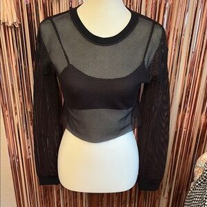 Honey Punch Black Mesh Velvet Stripes Crop Top